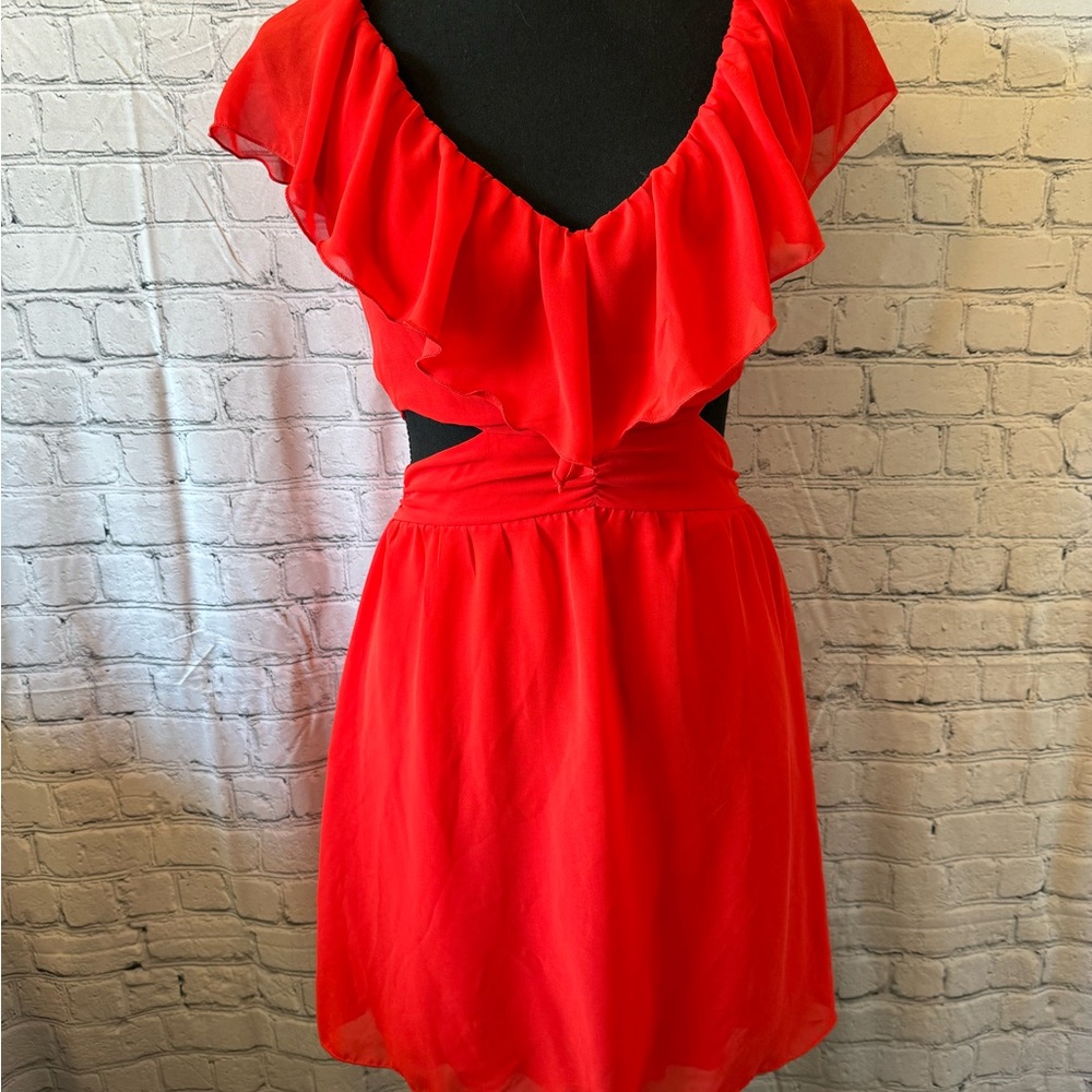 Red V-Neck Cap Sleeve Sundress